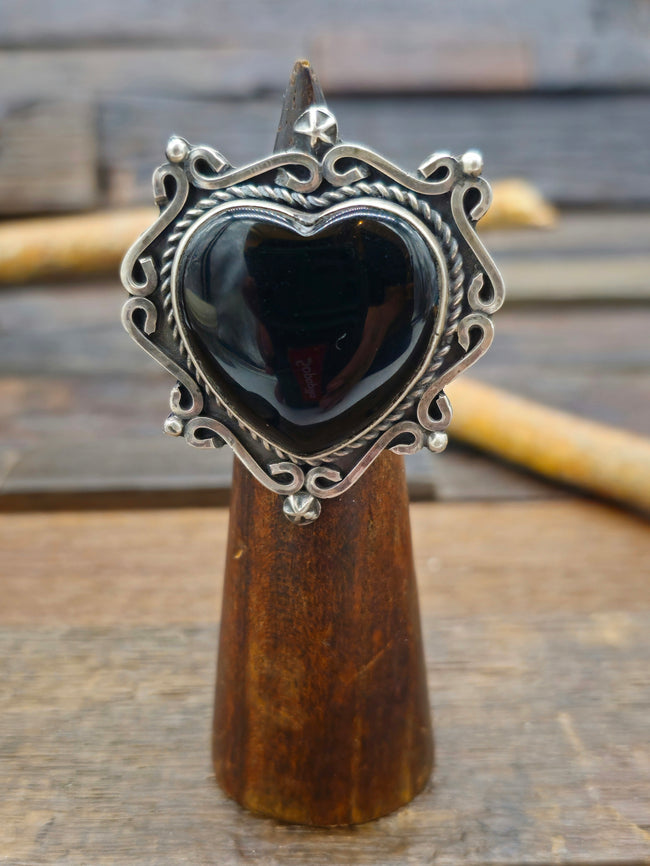 Onyx Heart Ring by Rosella Paxton - Size 7