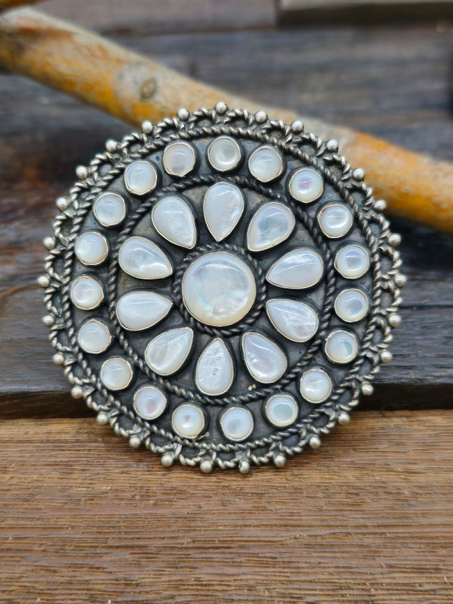 Mother-of-Pearl Cluster Ring by Devin Brown - Adjustable