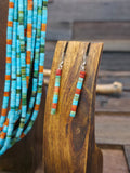 Ten Strand Turquoise and Sponge Coral Necklace and Earring Set by Fred Archuleta - 24 in.