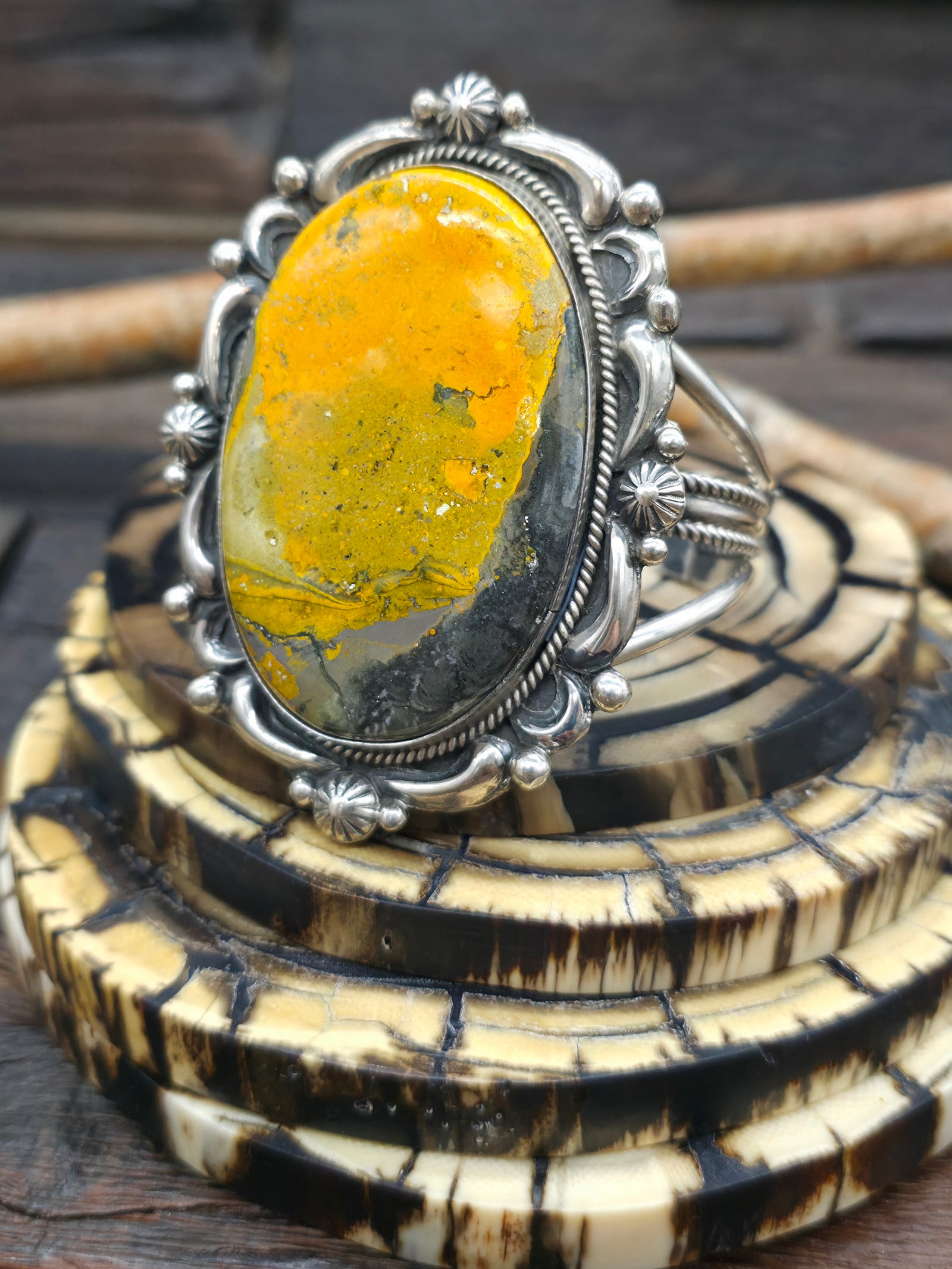 Sterling Silver Bumblebee Jasper Cuff by Richard Jim - 6 3/4 in.