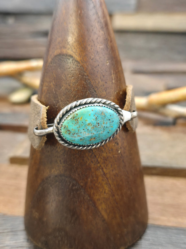 Kingman Turquoise and Leather Bracelet by J. Dale - 7 1/2 in