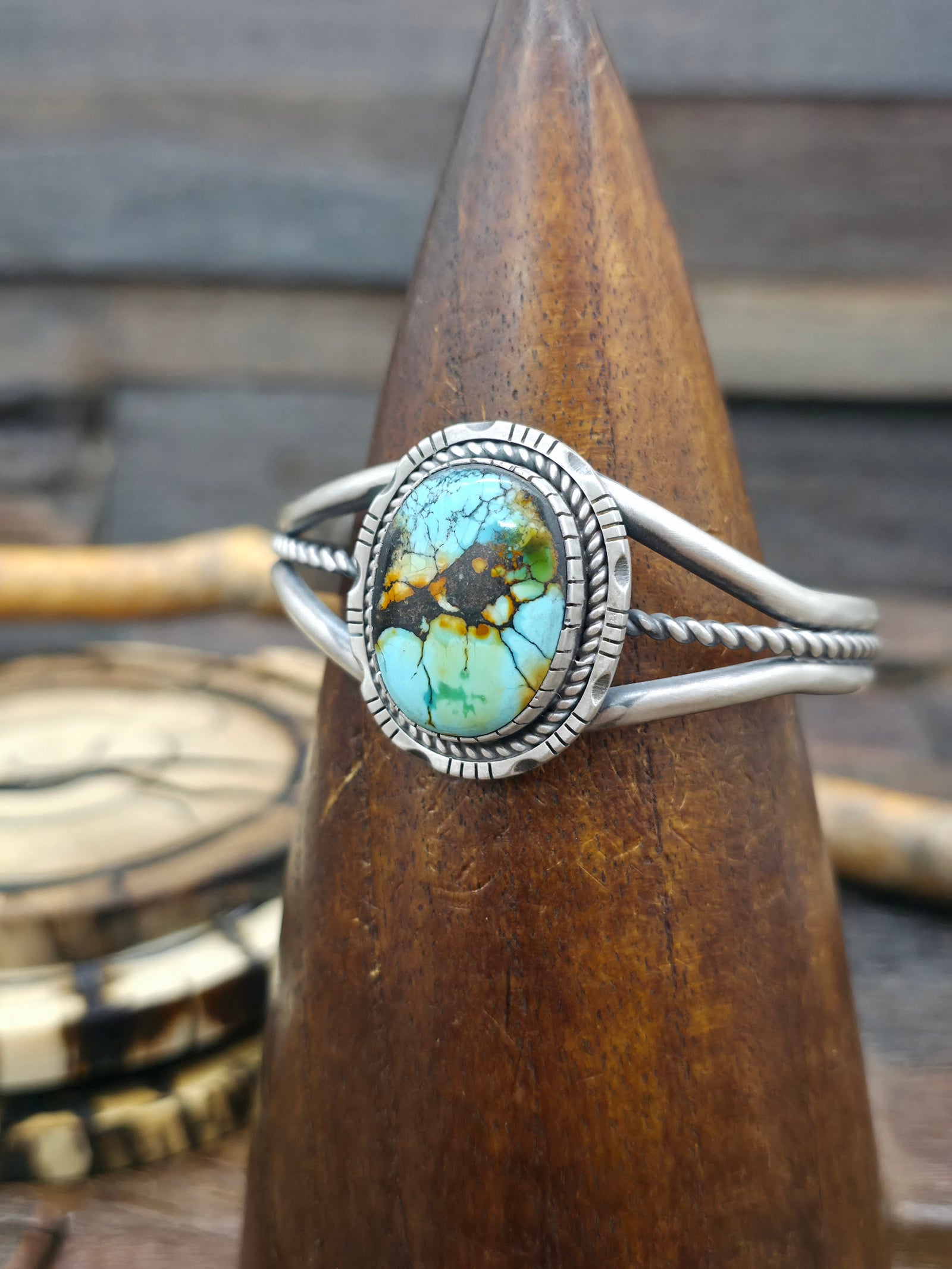 Sky Horse Turquoise and Sterling Silver Cuff by Walter Vandever - 6 1/2 in. with Gap