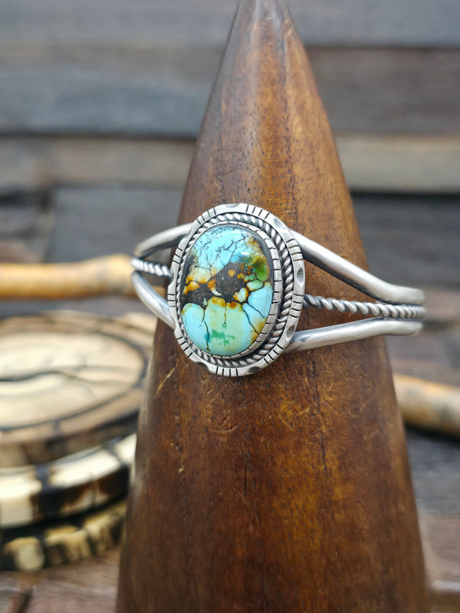 Sky Horse Turquoise and Sterling Silver Cuff by Walter Vandever - 6 1/2 in. with Gap