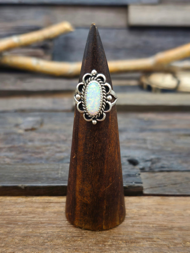 White Lab Opal Sterling Silver Ring by Priscilla Smith - Size 8