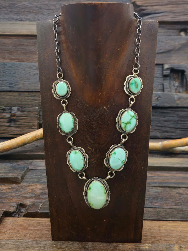 Oxidized Sterling Silver and Green Turquoise Lariat Necklace - 22 in.