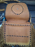 Comanche Style Fringed purse Elk Leather. Aaron Anderson tufa cast with turquoise.
