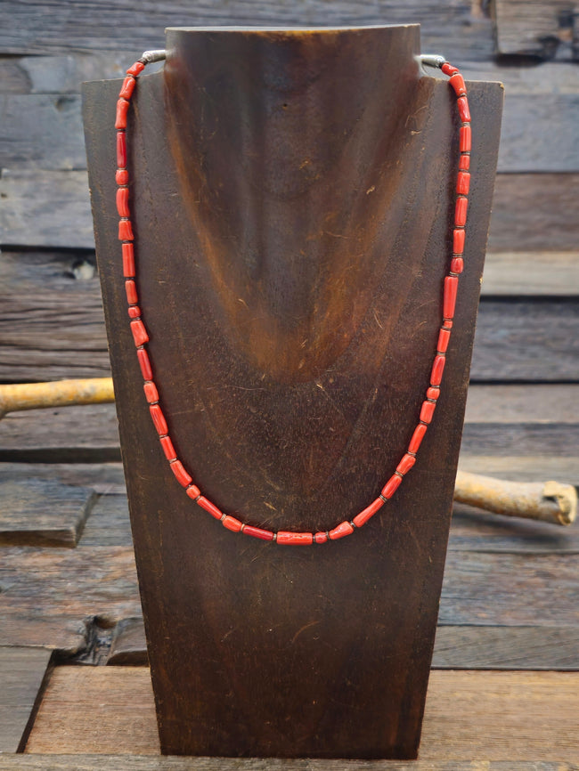 Coral and Heishi Necklace by Melvin Masquat - 16 in. plus 2 in. extender