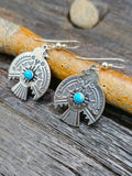 Sterling Silver and Turquoise Stamped Thunderbird Earrings