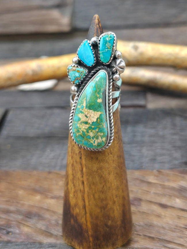 Sterling Silver Blue Gem and Royston Turquoise Ring by Rosella Paxson - Size 8