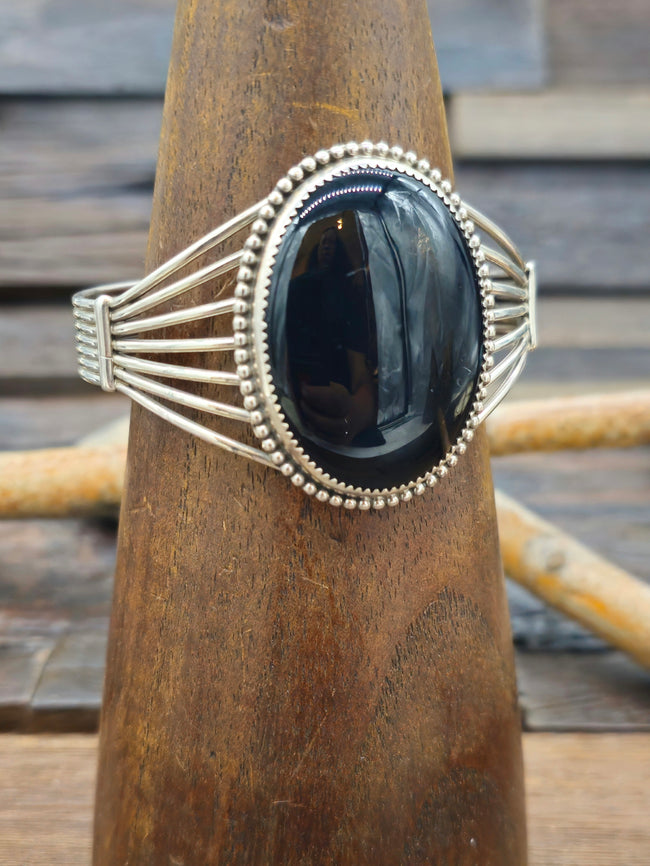 Sterling Silver Onyx Cuff by Phillip Yazzie - 6 1/2 in.
