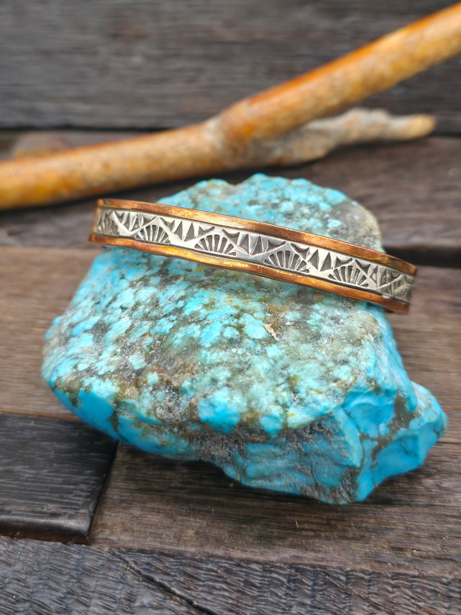 Stamped Sterling Silver and Copper Cuff by Jordan Gene - 7 in. with Gap - Designs Vary