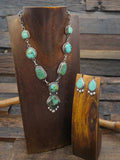 Sterling Silver Candelaria Turquoise Lariat Necklace and Earring Set by LaRose Ganadanegro - 18 in.