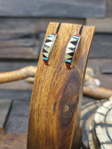 Sterling Silver Half Hoop Inlay Earrings by Tammy Qualo - 1 1/4 in. by 1/4 in.