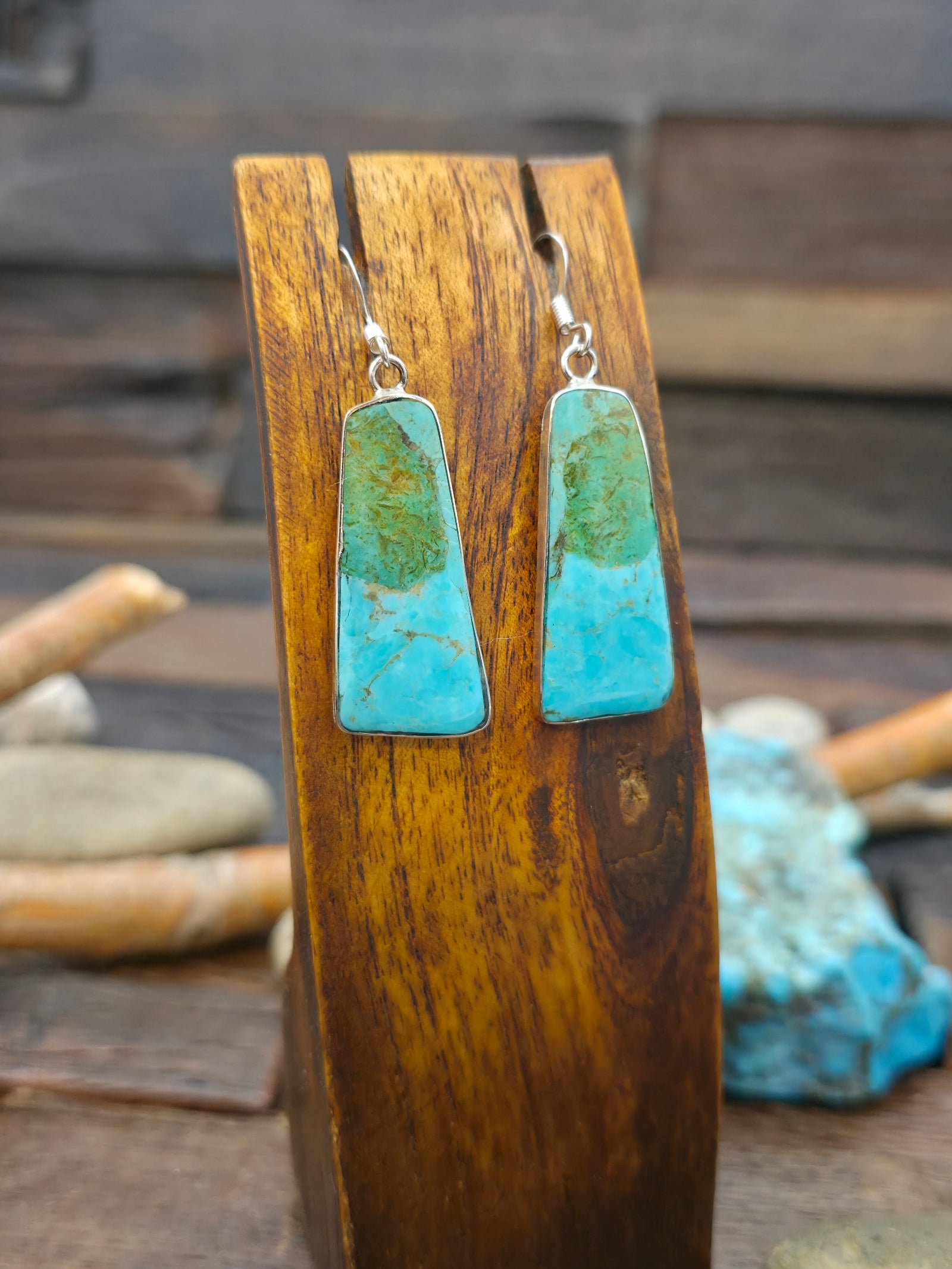Sterling Silver Turquoise Slab Earrings by Veronica Tortalita