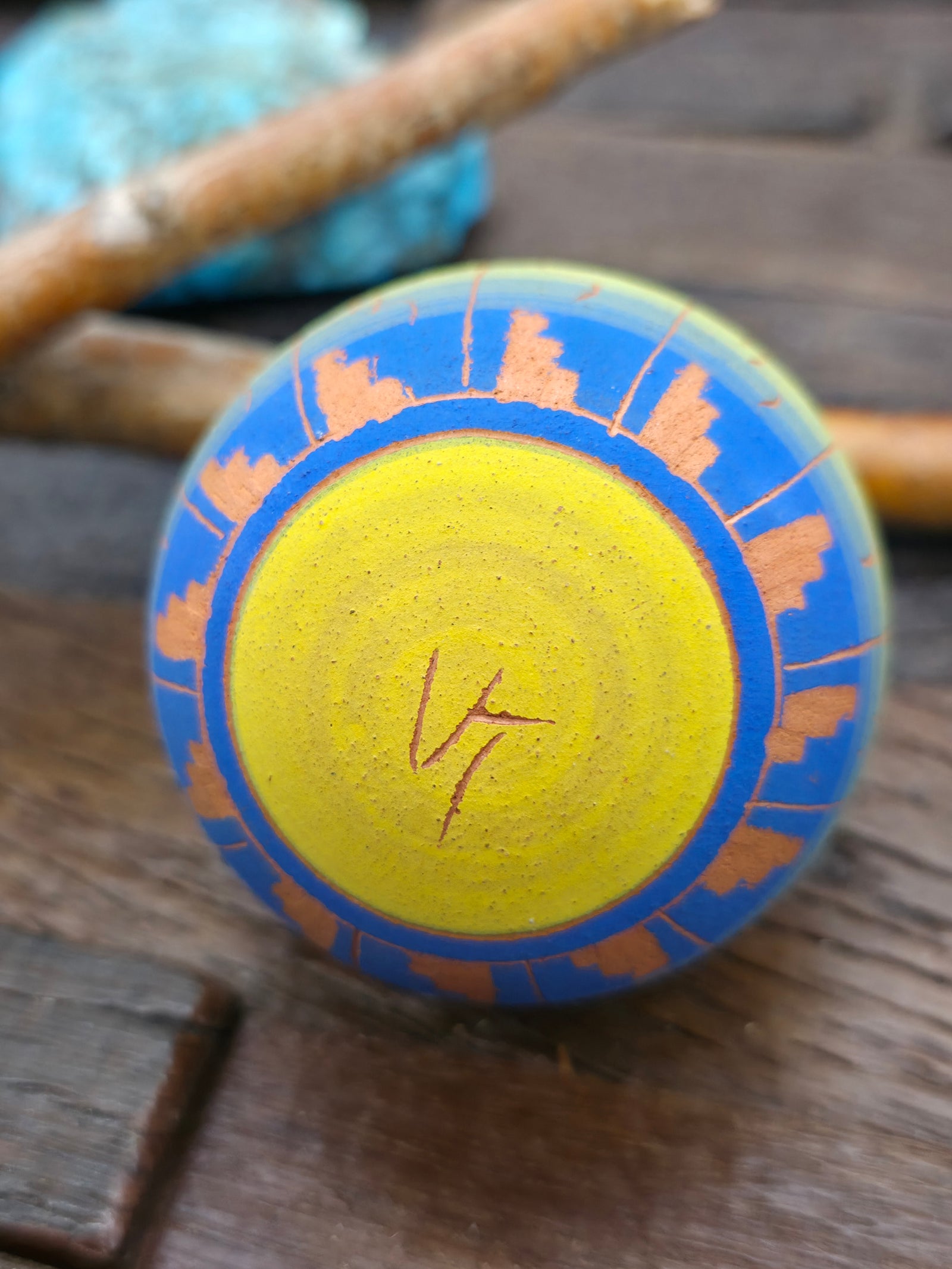 Navajo Etched Christmas Ornament Bauble by Viveca Tsosie - Yellow