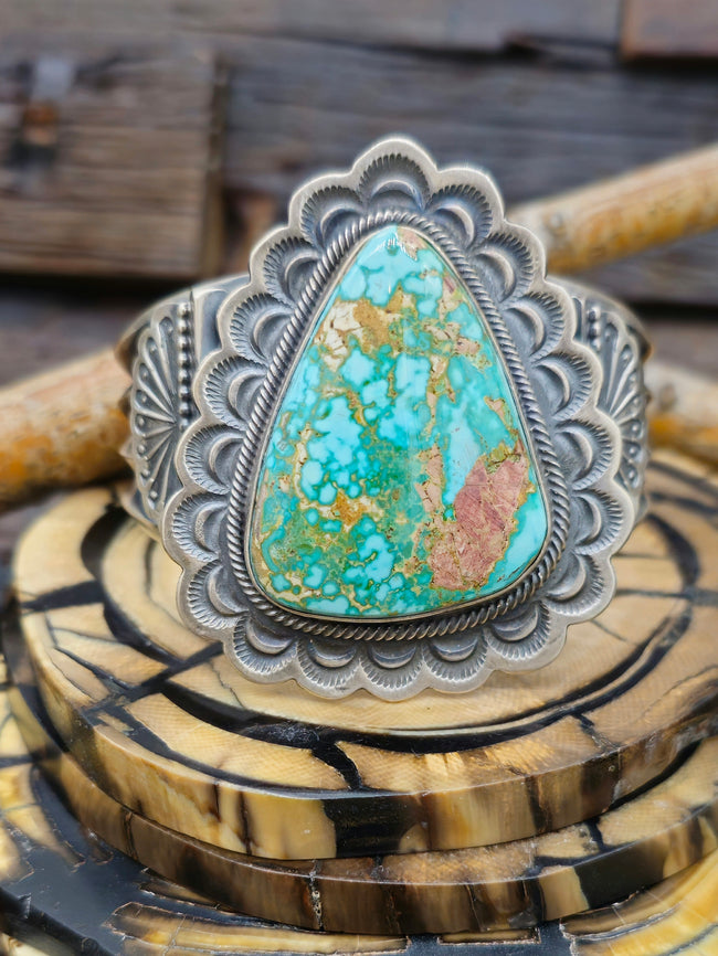 Large Stone Turquoise Cuff by Leon Martinez - 6 3/4 in
