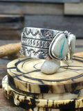 Stamped Sterling Silver and Ribbon Turquoise Cuff by Delbert Delgarito  - 6 3/4 in.