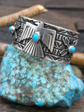 Stamped Sterling Silver Turquoise Thunderbird Cuff by T.O. White - 6 in. w/Gap