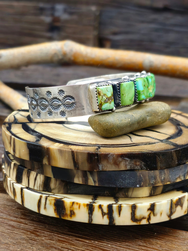 Five-Stone Sonoran Turquoise Sterling Silver Cuff by LaRose Ganadanegro - 6 1/2in.