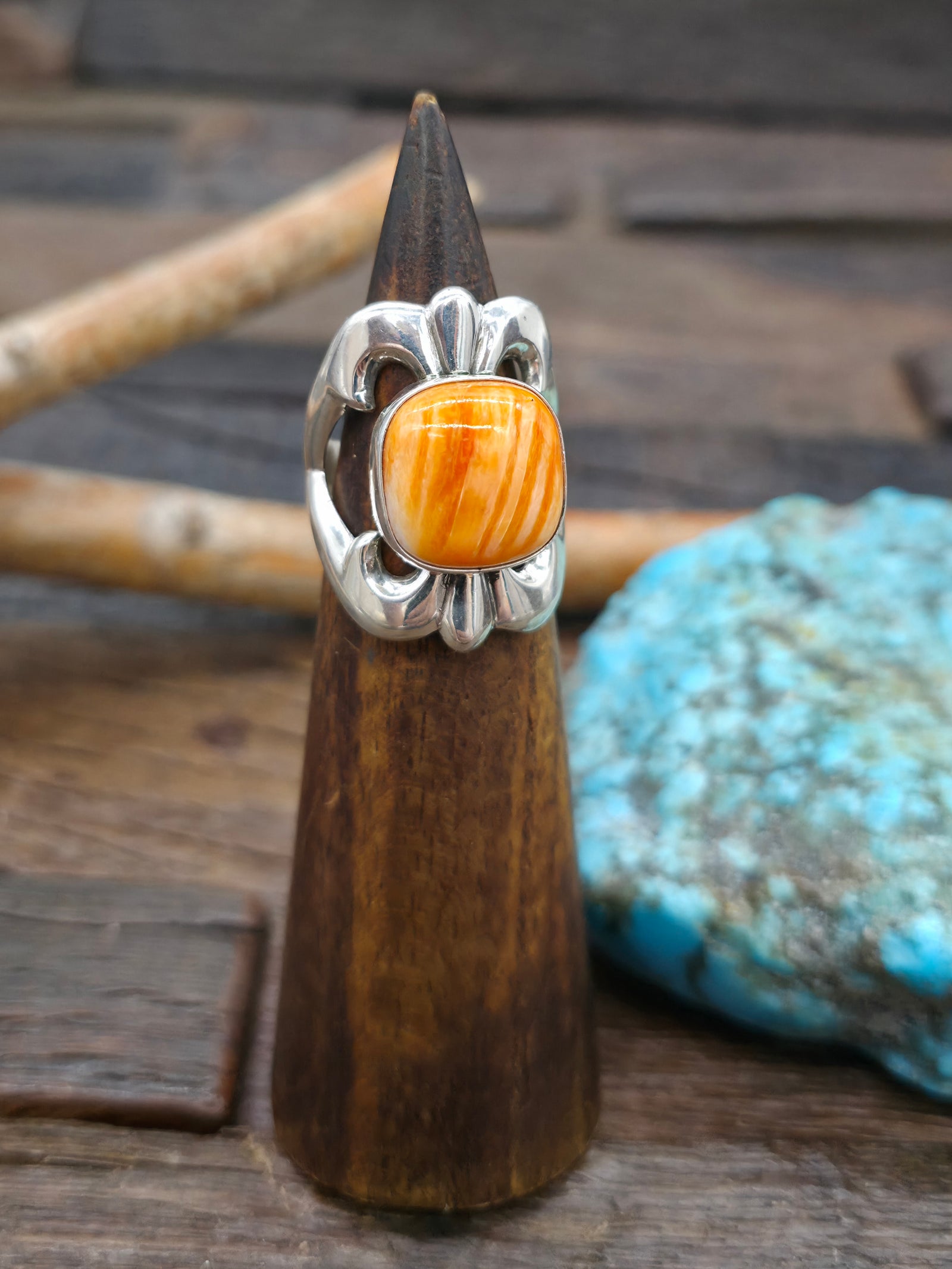 Cast Sterling Silver Spiny Oyster Ring by Kevin Yazzie - Size 9