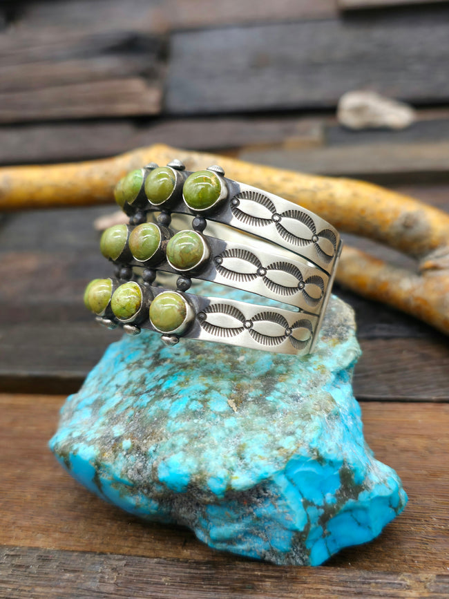 Three Row Green Turquoise Cuff - 6 1/2 in.