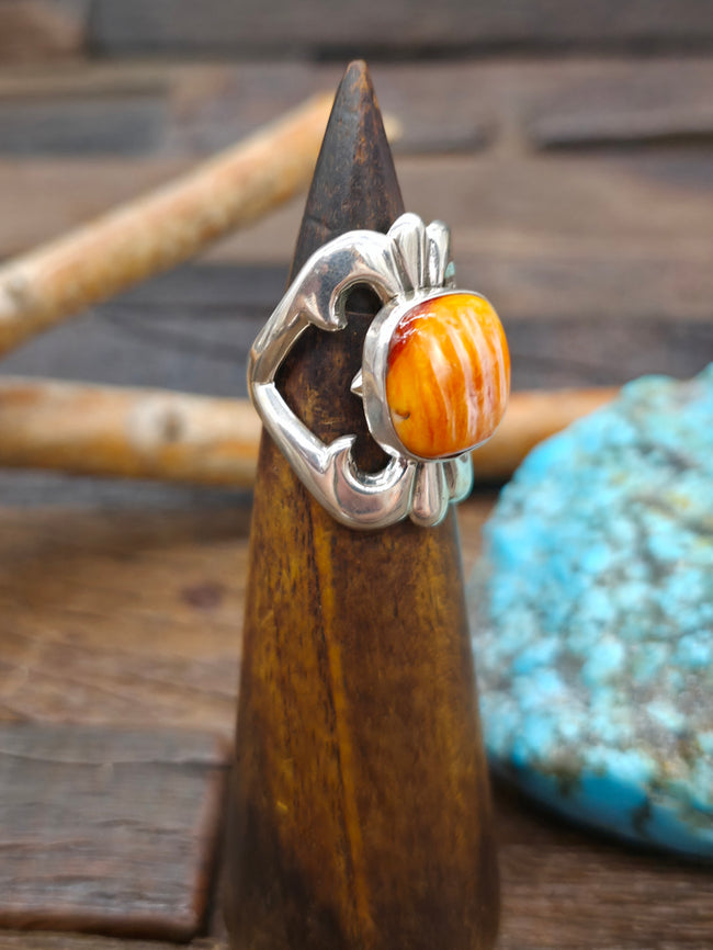 Cast Sterling Silver Spiny Oyster Ring by Kevin Yazzie - Size 8.25