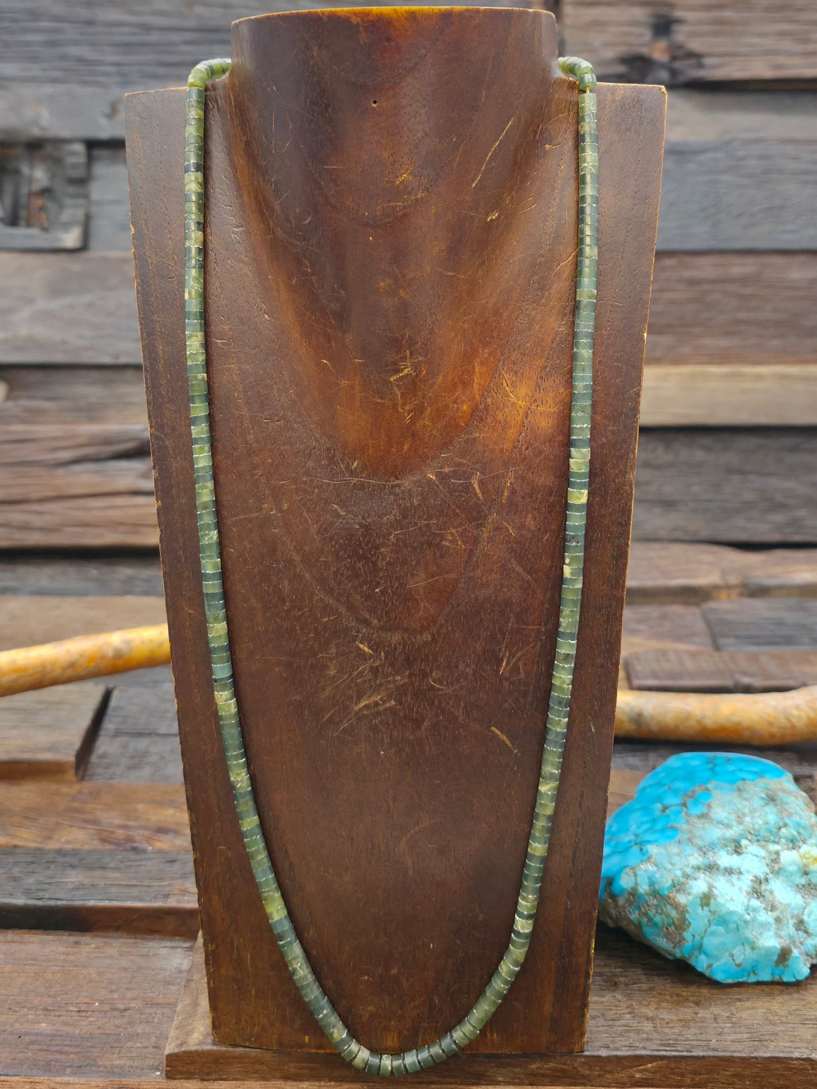 Nephrite Jade Heishi Necklace by Pablita Bailon - 24 in.