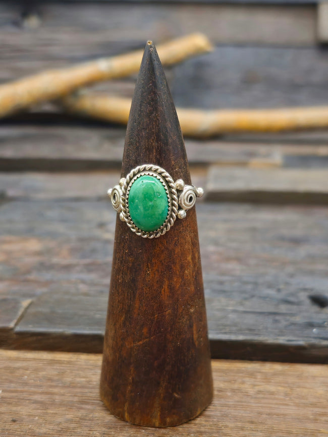 Green Turquoise Sterling Silver Ring by Priscilla Smith - Size 9