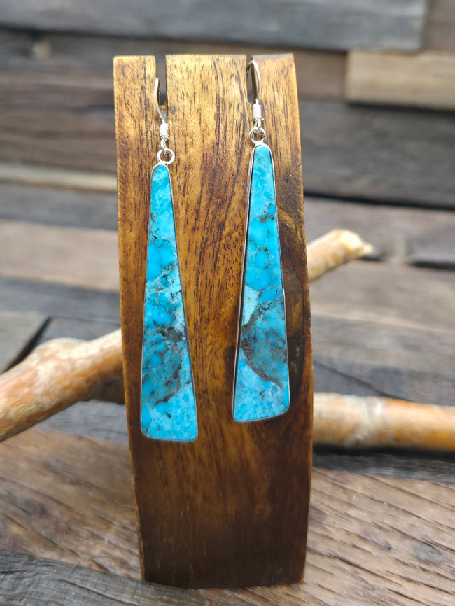 Long Blue Turquoise Slab Earrings with Sterling Silver by Veronica Tortalita