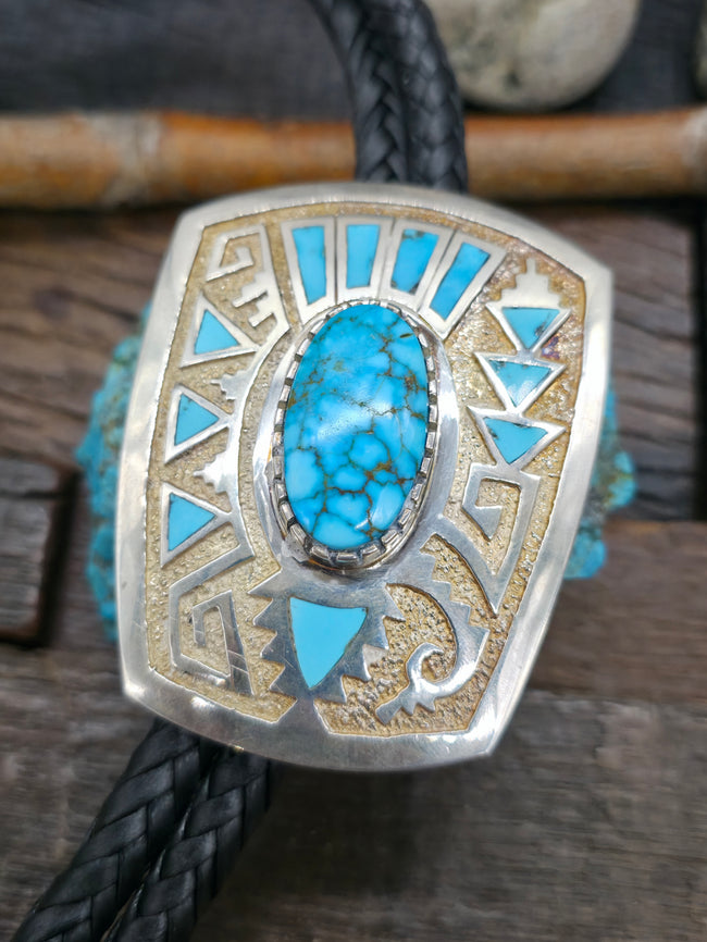 Sterling Silver Kingman Turquoise Bolo Tie by Michael Perry - 46 in.