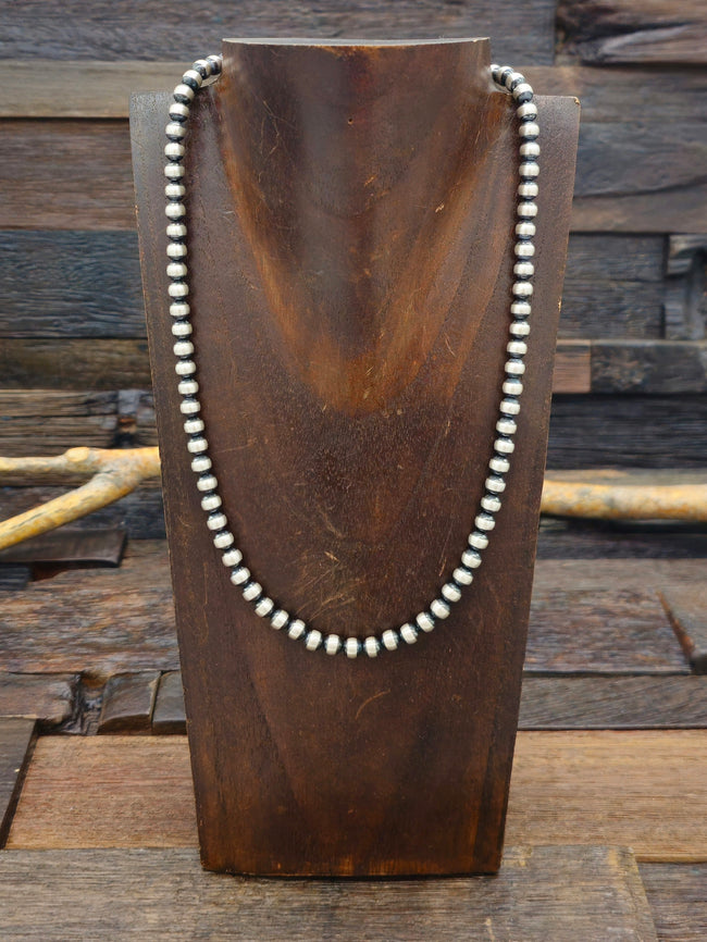 Sterling Silver Oxidized Bead Necklace 6mm 20 in.