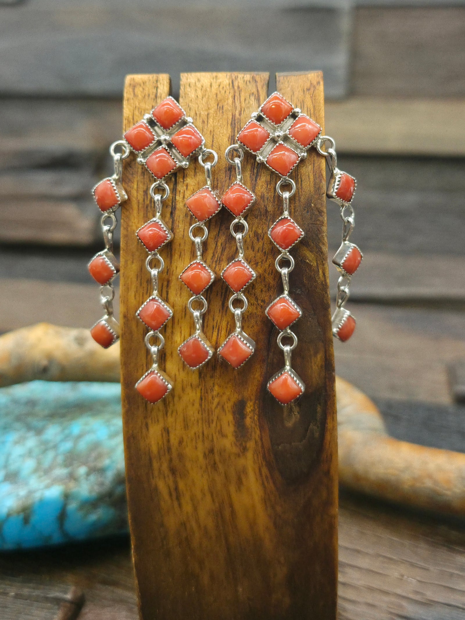 Sterling Silver Coral Chandelier Earrings - 2 1/2 in. by 1 in.