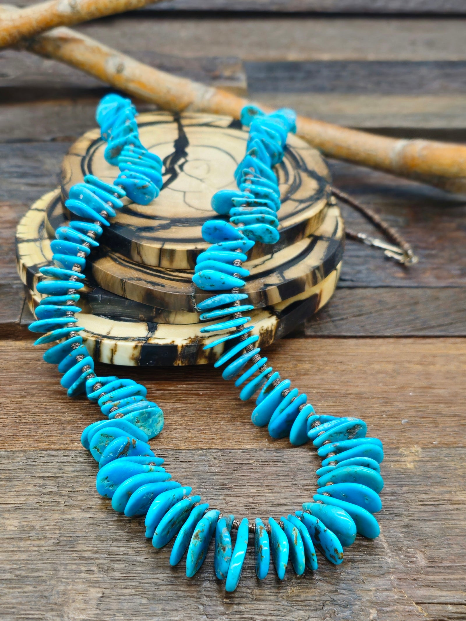 Turquoise and Heishi Tab Necklace by Fannie Garcia - 28 in.
