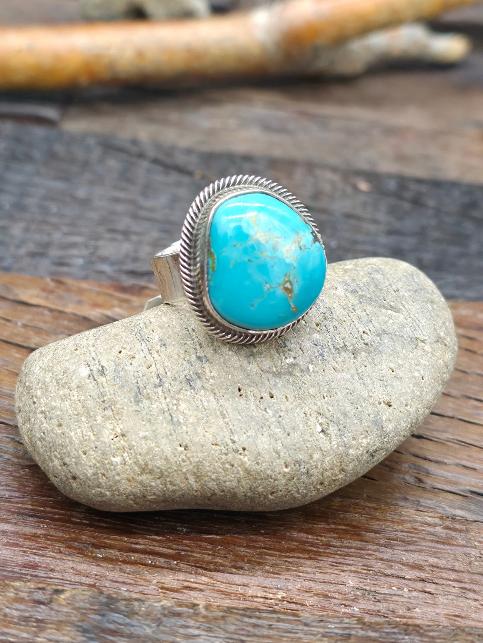 Sterling Silver Turquoise Ring by Leon Martinez - Adjustable