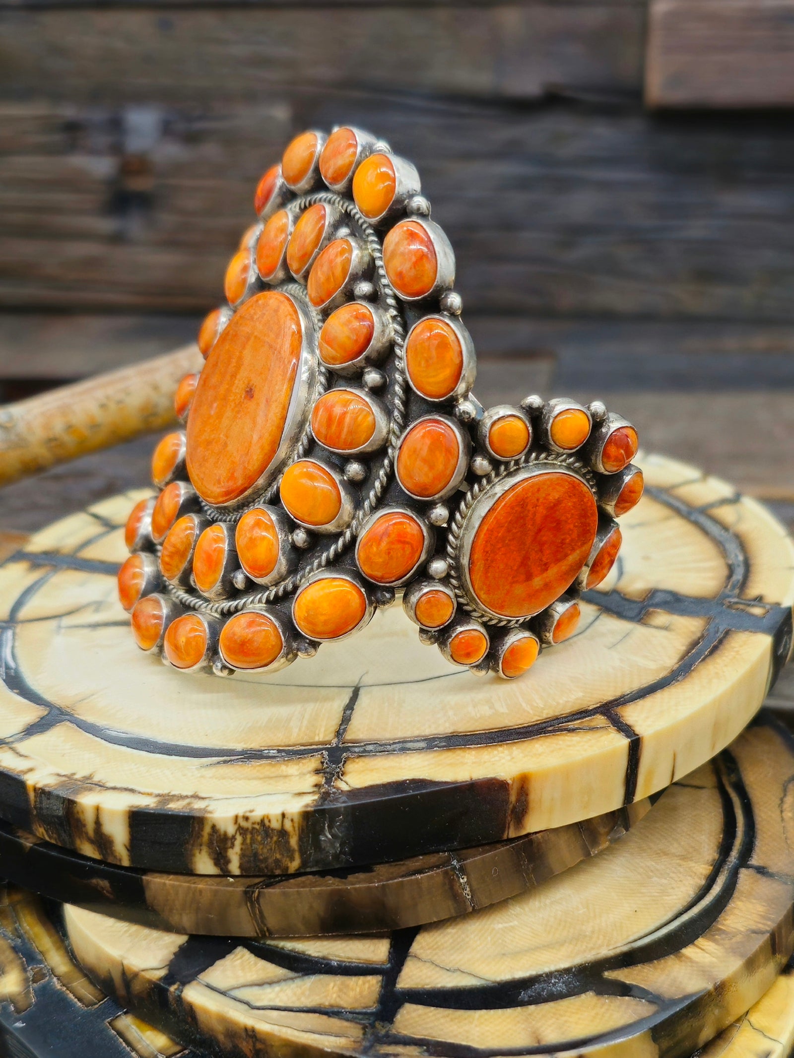 Orange Spiny Oyster Cluster Bracelet by Tyler Brown