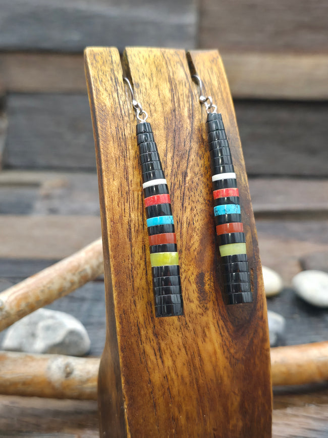 Heishi Earrings by Dorene Calabaza - Jet, Clam, Apple Coral, Turquoise, Pipestone, and Serpentine