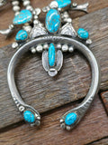Vintage/Estate Sterling Silver High Grade Turquoise Mountain Squash Blossom Necklace - 22 in.