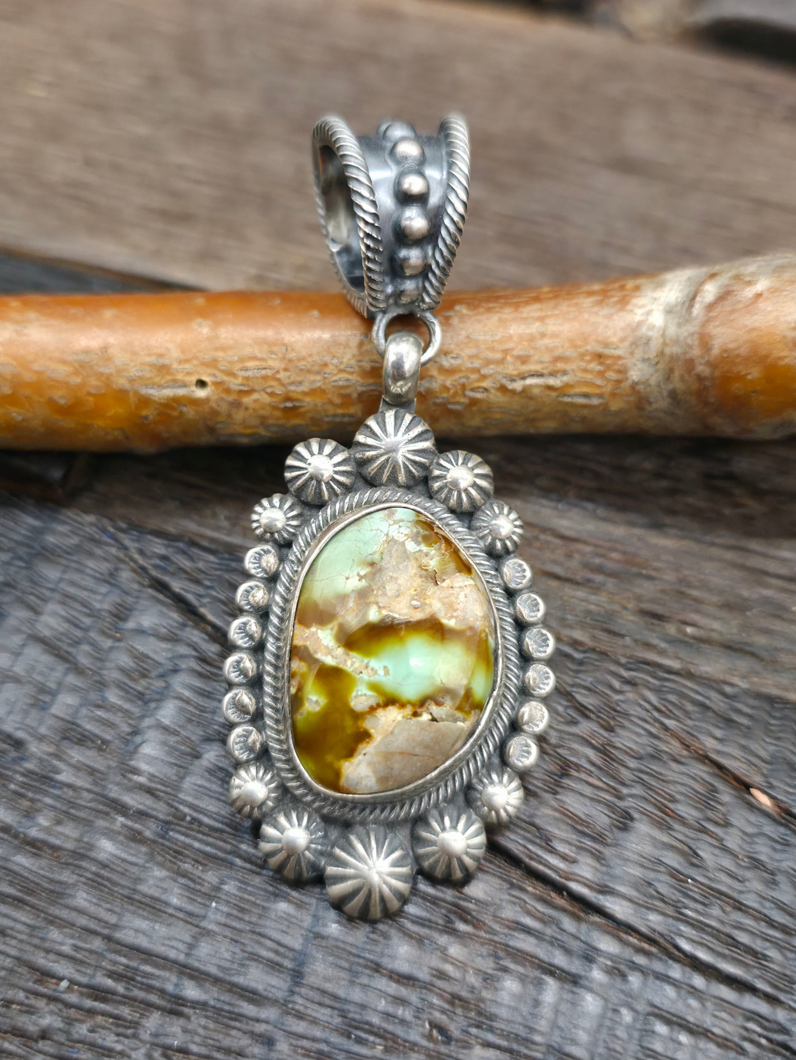 Sterling Silver Boulder Turquoise Pendant by Jess Martinez - 2 1/2 in. by 1 in.