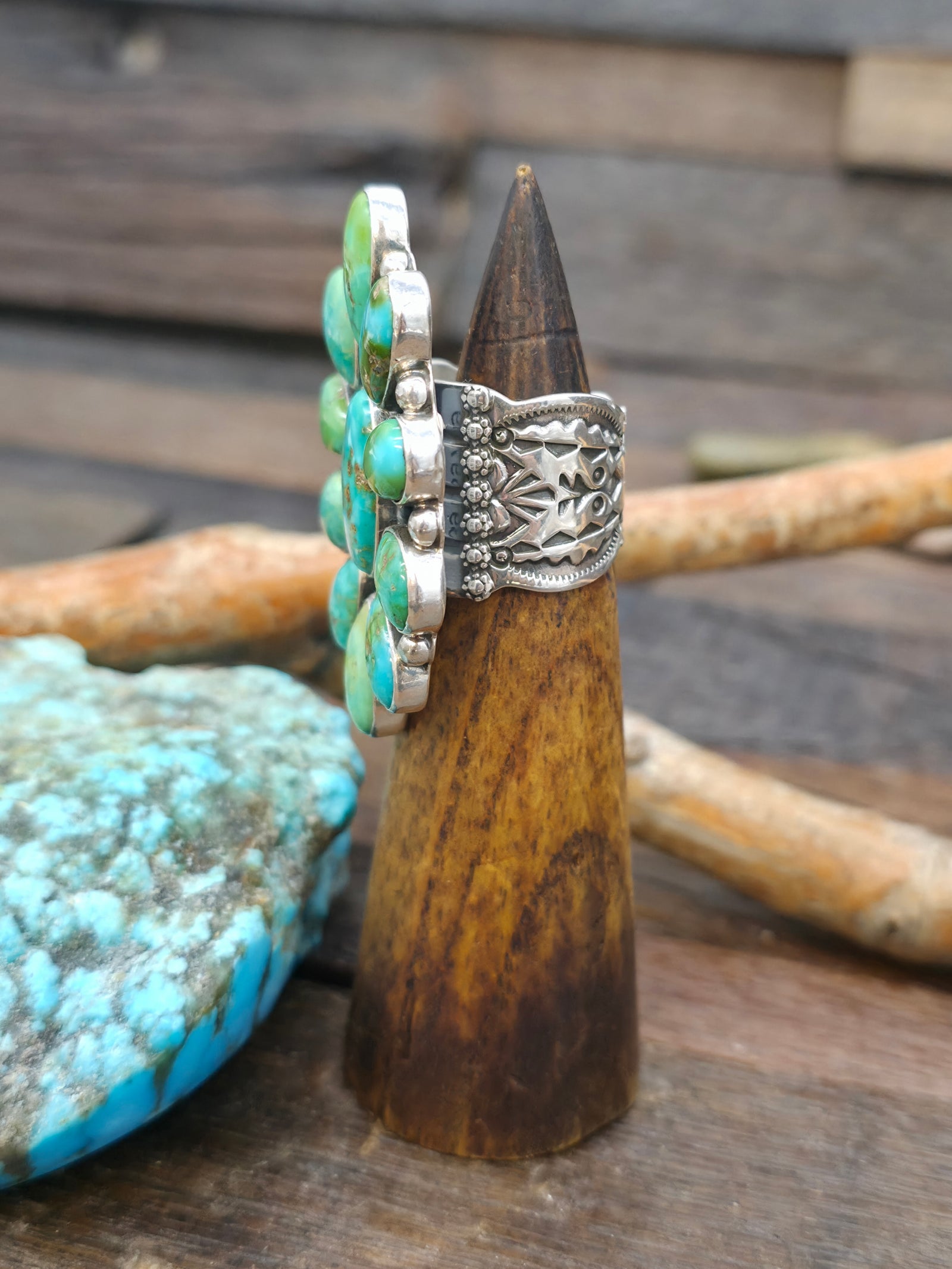 Sterling Silver Sonoran Turquoise Cluster Ring by D. Cadman - Size 8 1/2
