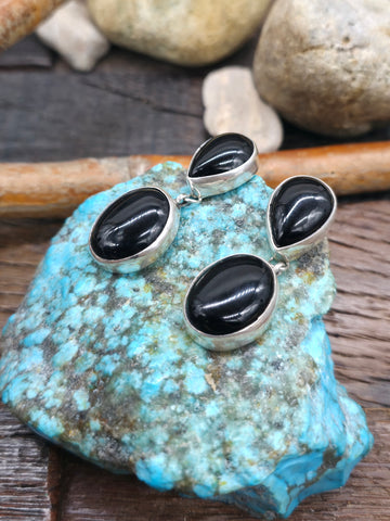 Louise Pete Turquoise Slab Earrings with Feathers