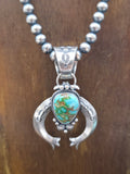 Blue/Green Sonoran Turquoise Naja on Oxidized Sterling Silver Bead Necklace by Samuel Yellowhair - 18 in.