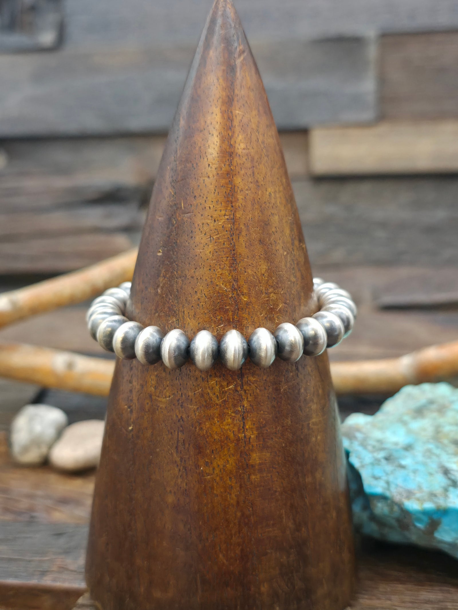 Stretch Oxidized Sterling Silver Saucer Bead Bracelet by Bryannen Halwood - 6 in 9 mm