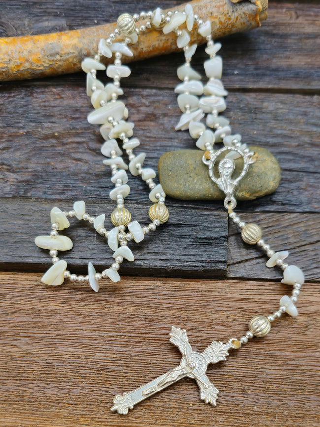 Mother of Pearl and Sterling Silver Rosary by Eileen Coriz