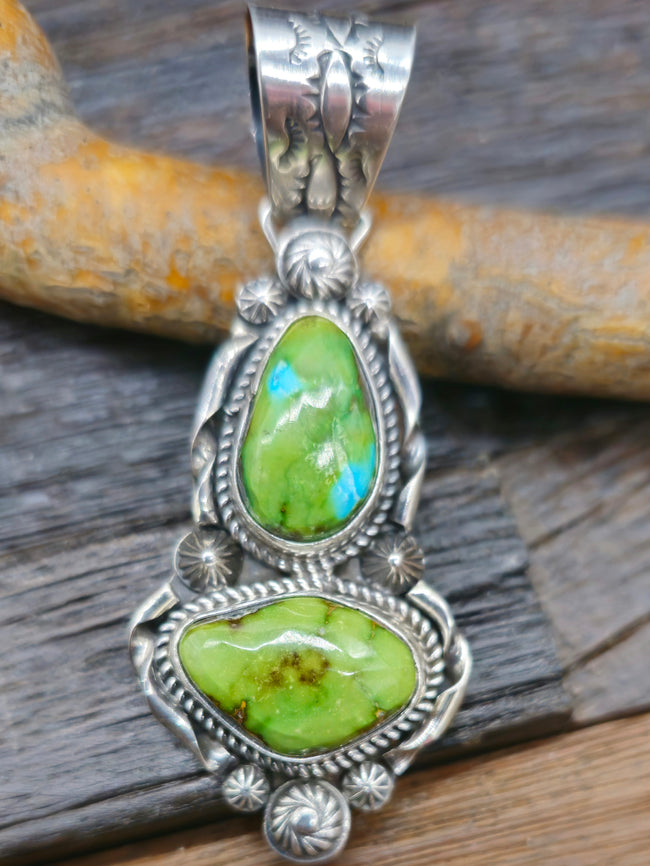 Sonoran Gold Turquoise 2 Stone Sterling Silver Pendant by Rosella Paxton