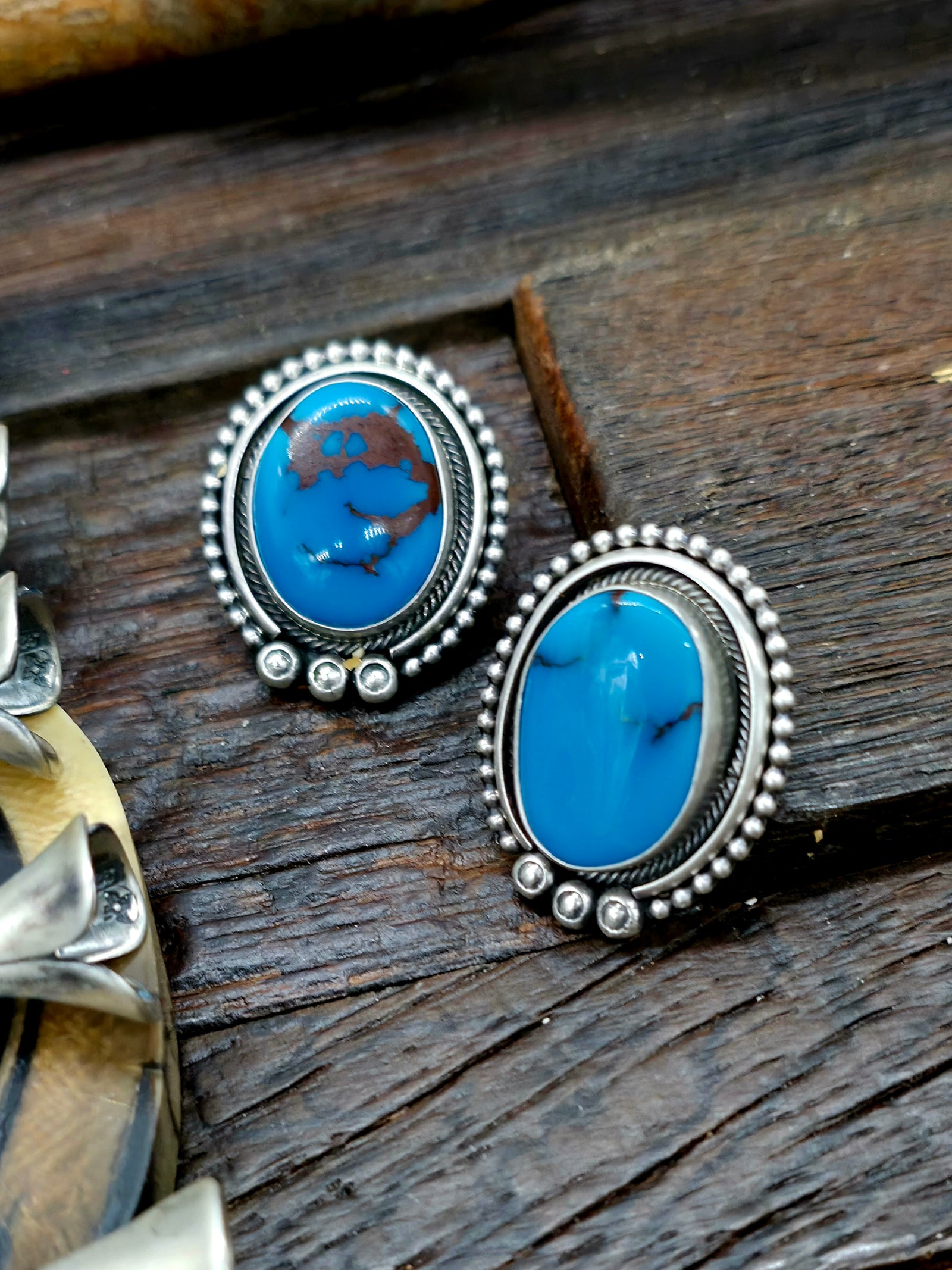 Sterling Silver Egyptian Turquoise Squash Blossom Necklace and Earring Set by Mark Yazzie - 22 in.