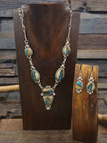 Blue Gem Boulder Turquoise Lariat Necklace and Earring Set by Rosella Paxton - 22 in.
