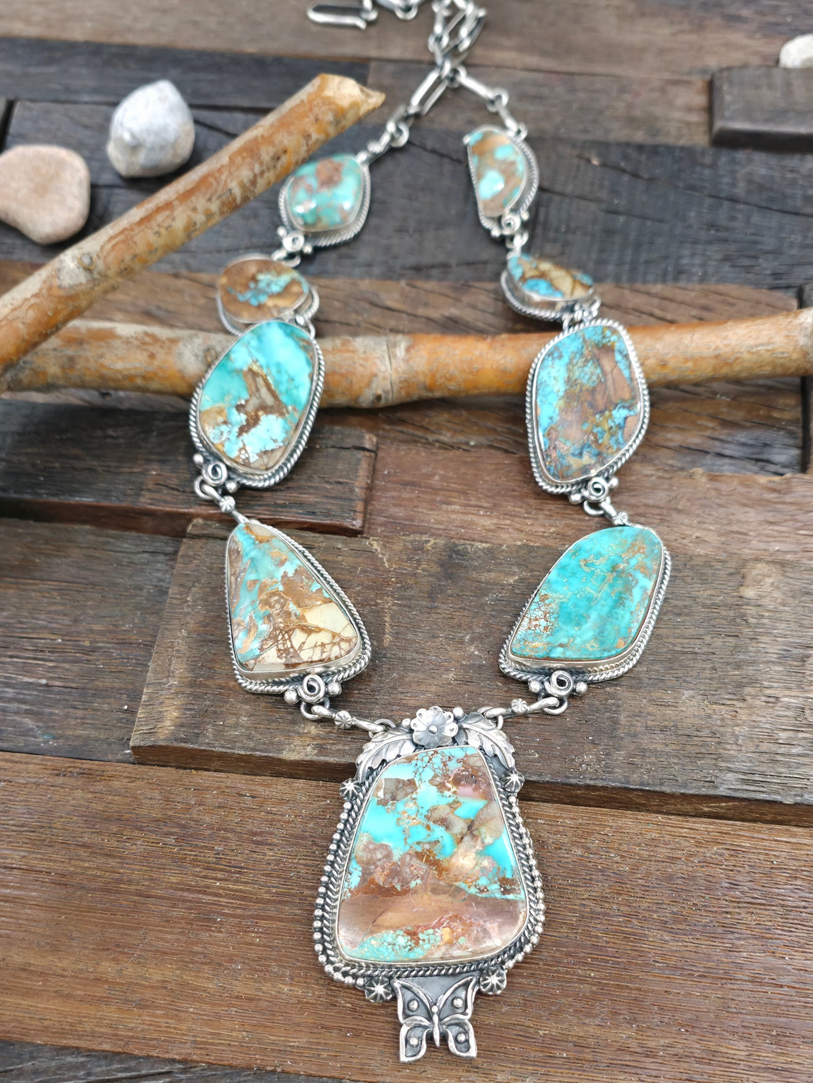 Sterling Silver Pilot Mountain Turquoise Lariat Necklace by Brenda Jimenez - 32 in.