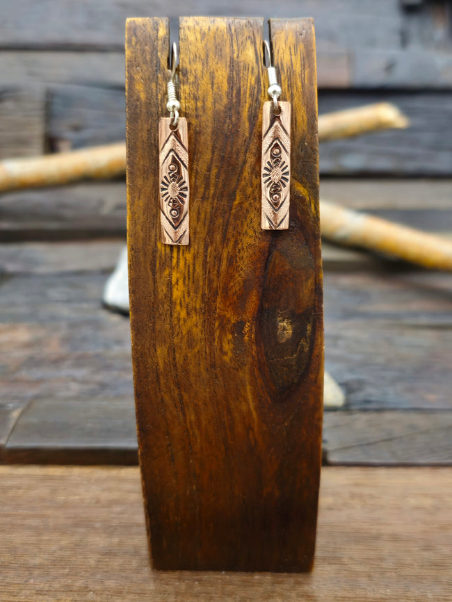 Stamped and Etched Copper Earrings