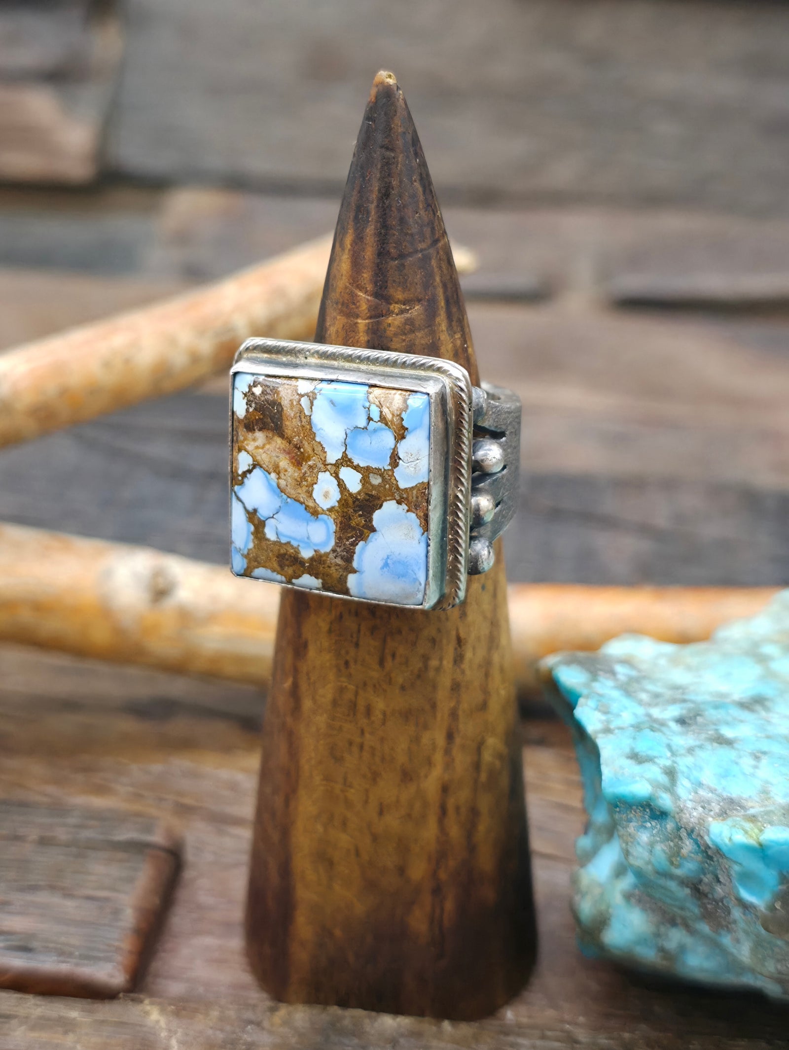 Sterling Silver Golden Hills Turquoise Statement Ring by "J.H." - Size 10