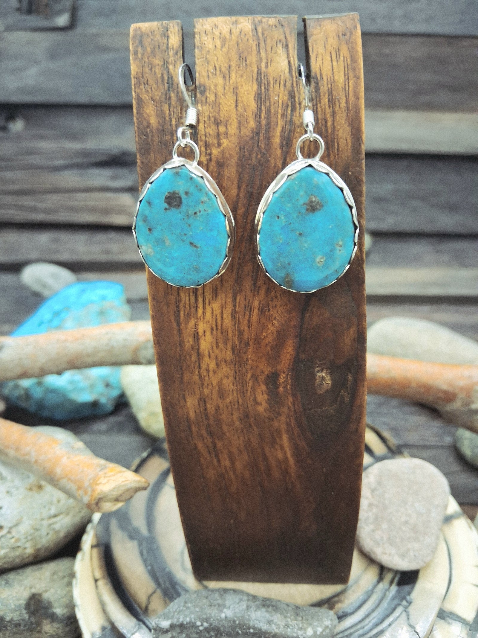 Sterling Silver Blue Kingman Turquoise Hook Dangle Earrings by Angela Coriz